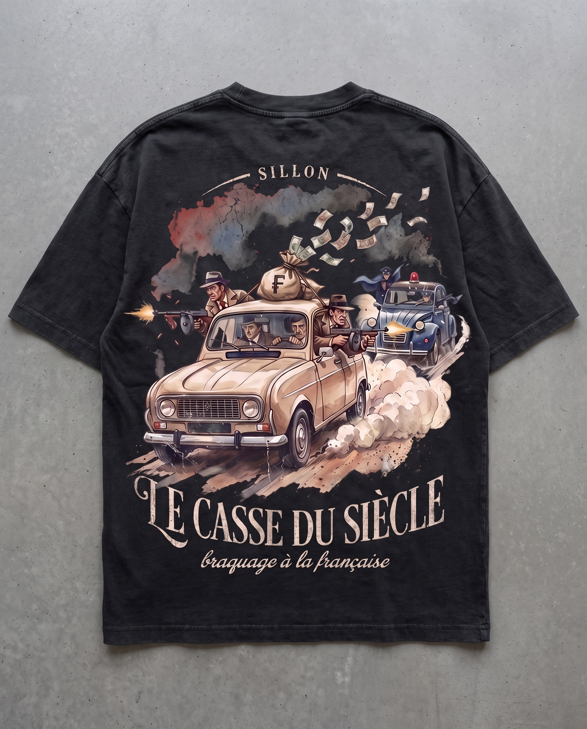 Tee lourd « Le Casse du Siècle » — noir délavé