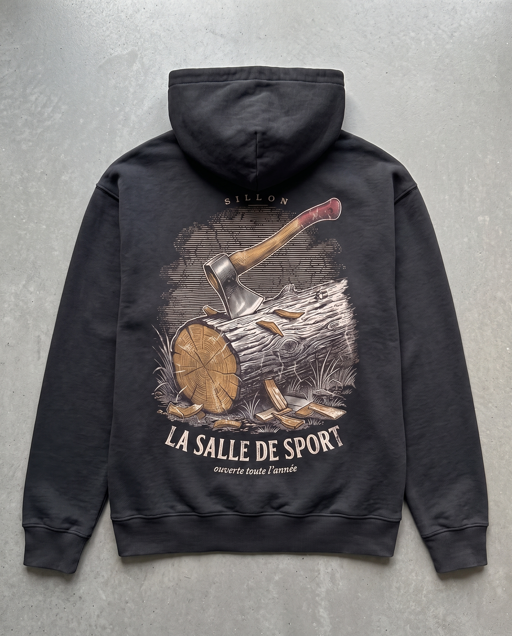 Hoodie lourd « La Salle de Sport » — noir délavé