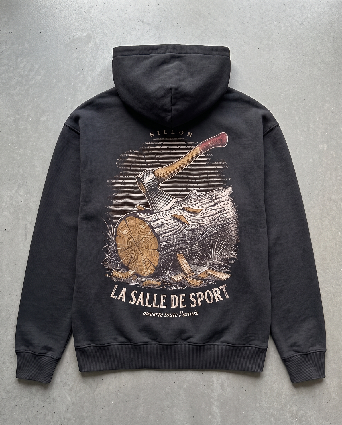 Hoodie lourd « La Salle de Sport » — noir délavé