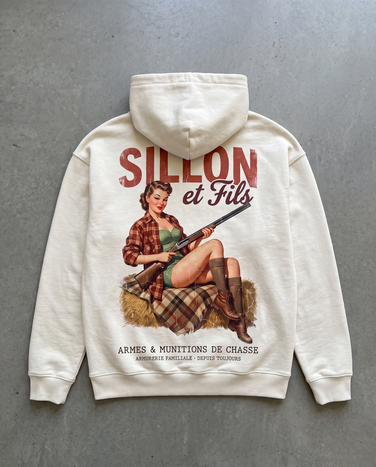 Hoodie lourd « Sillon & Fils » — écru