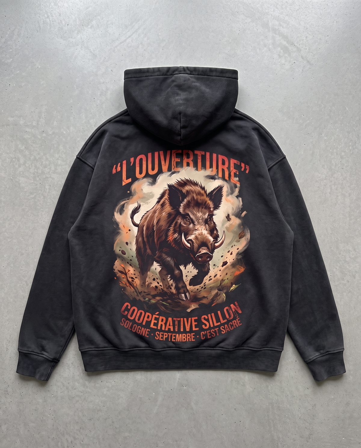 Hoodie lourd « L'Ouverture » — noir délavé