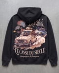 Hoodie lourd « Le Casse du Siècle » — noir délavé