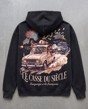 Hoodie lourd « Le Casse du Siècle » — noir délavé