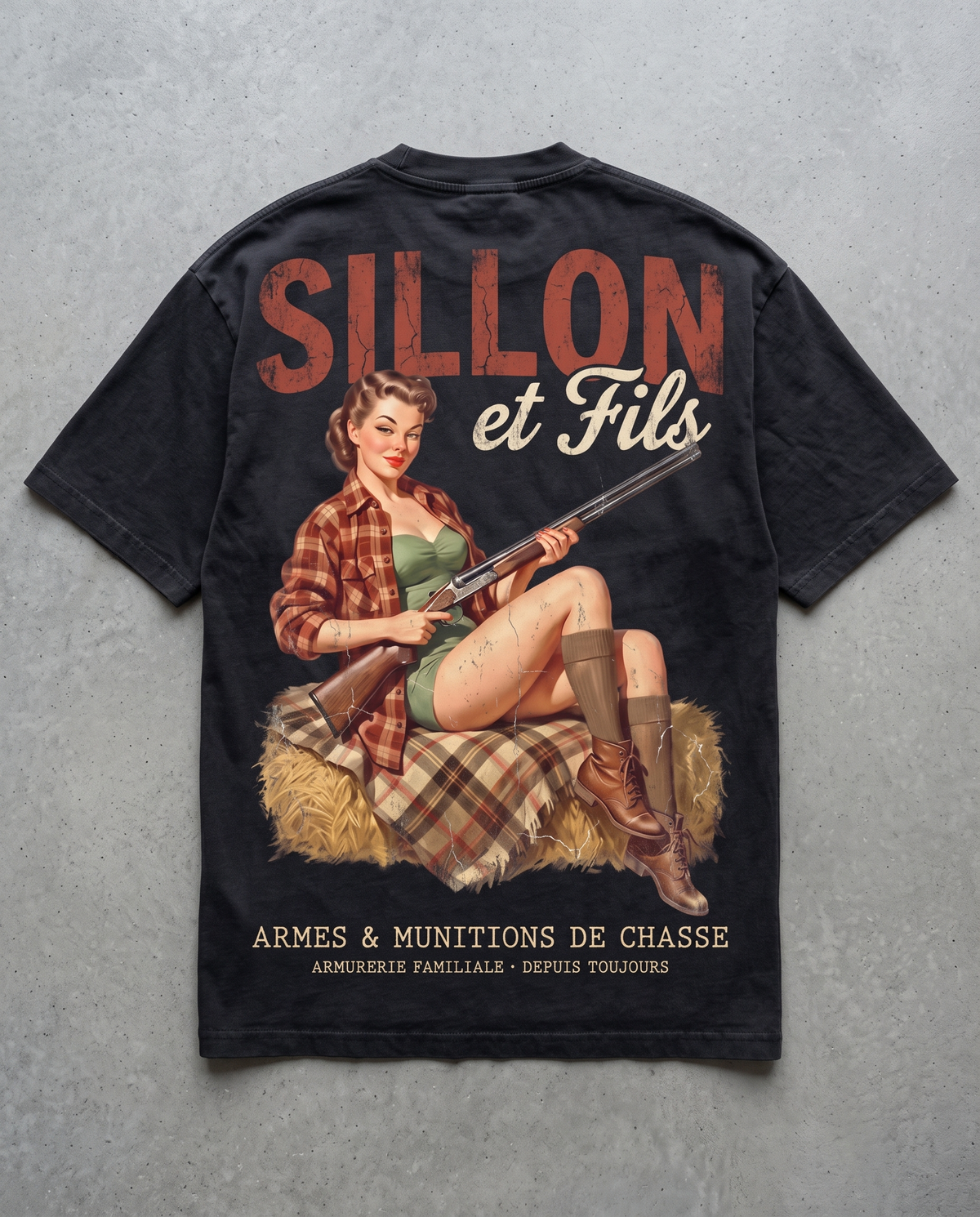 Tee lourd « Sillon & Fils » — noir délavé