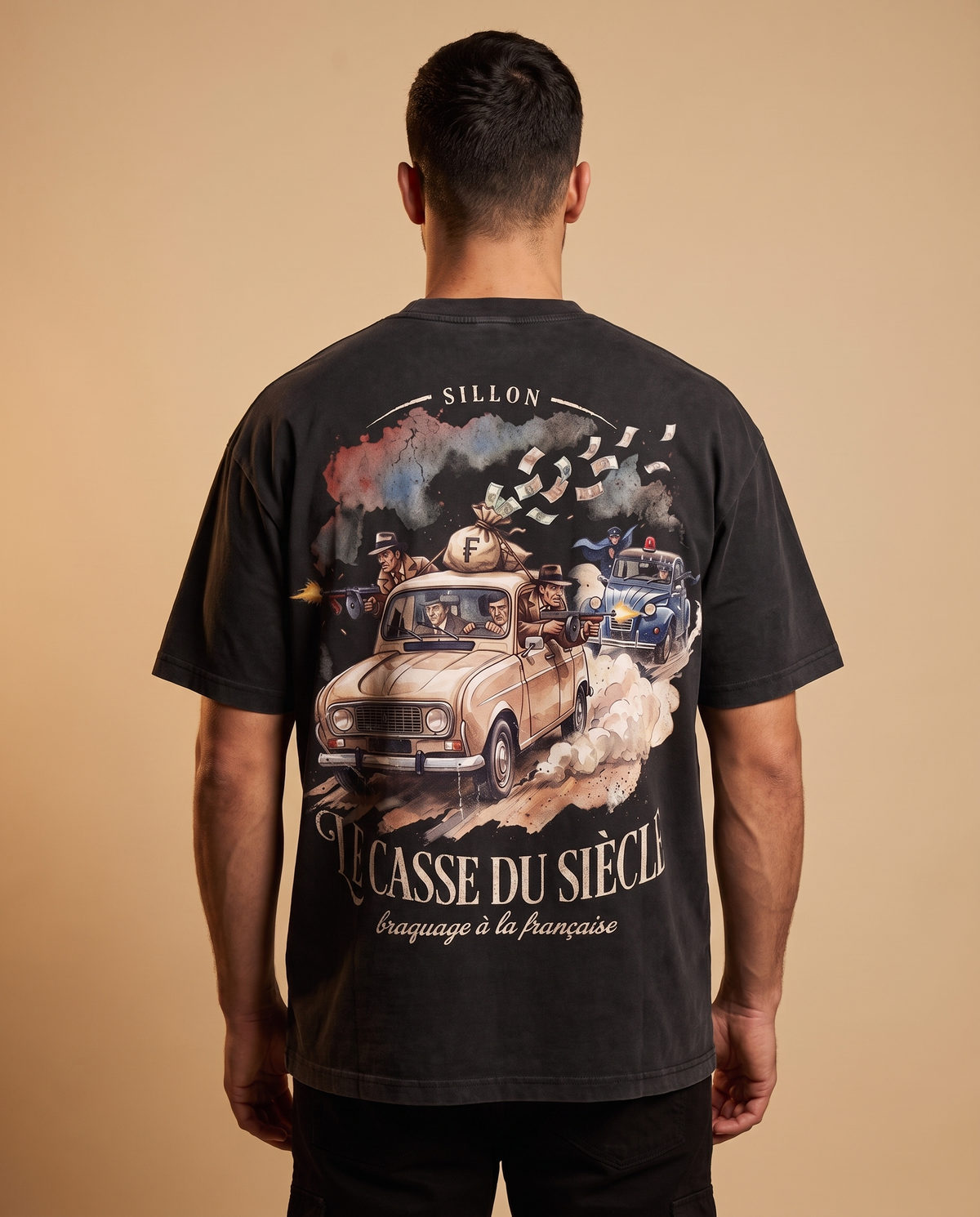 Tee lourd « Le Casse du Siècle » — noir délavé