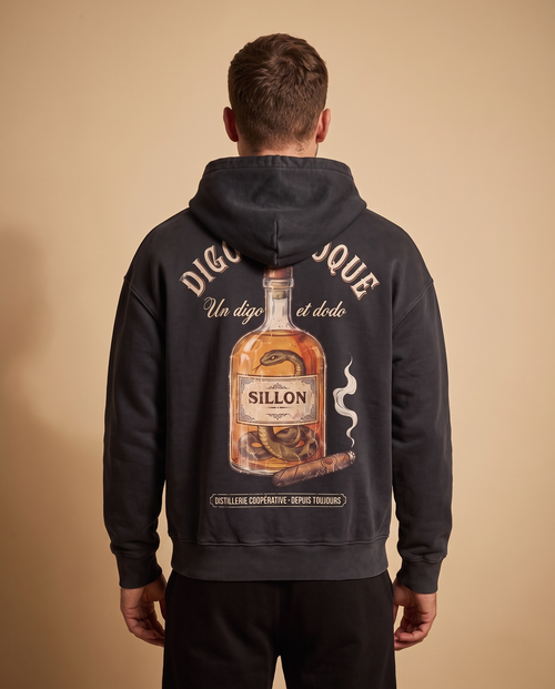 Hoodie lourd « Digo d'époque » — noir délavé
