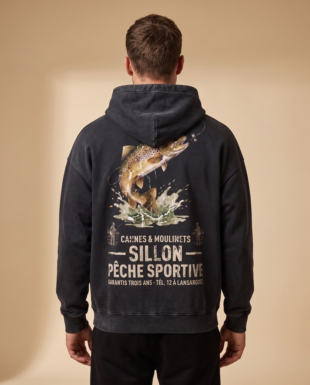 Hoodie lourd « Cannes & Moulinets » — noir délavé