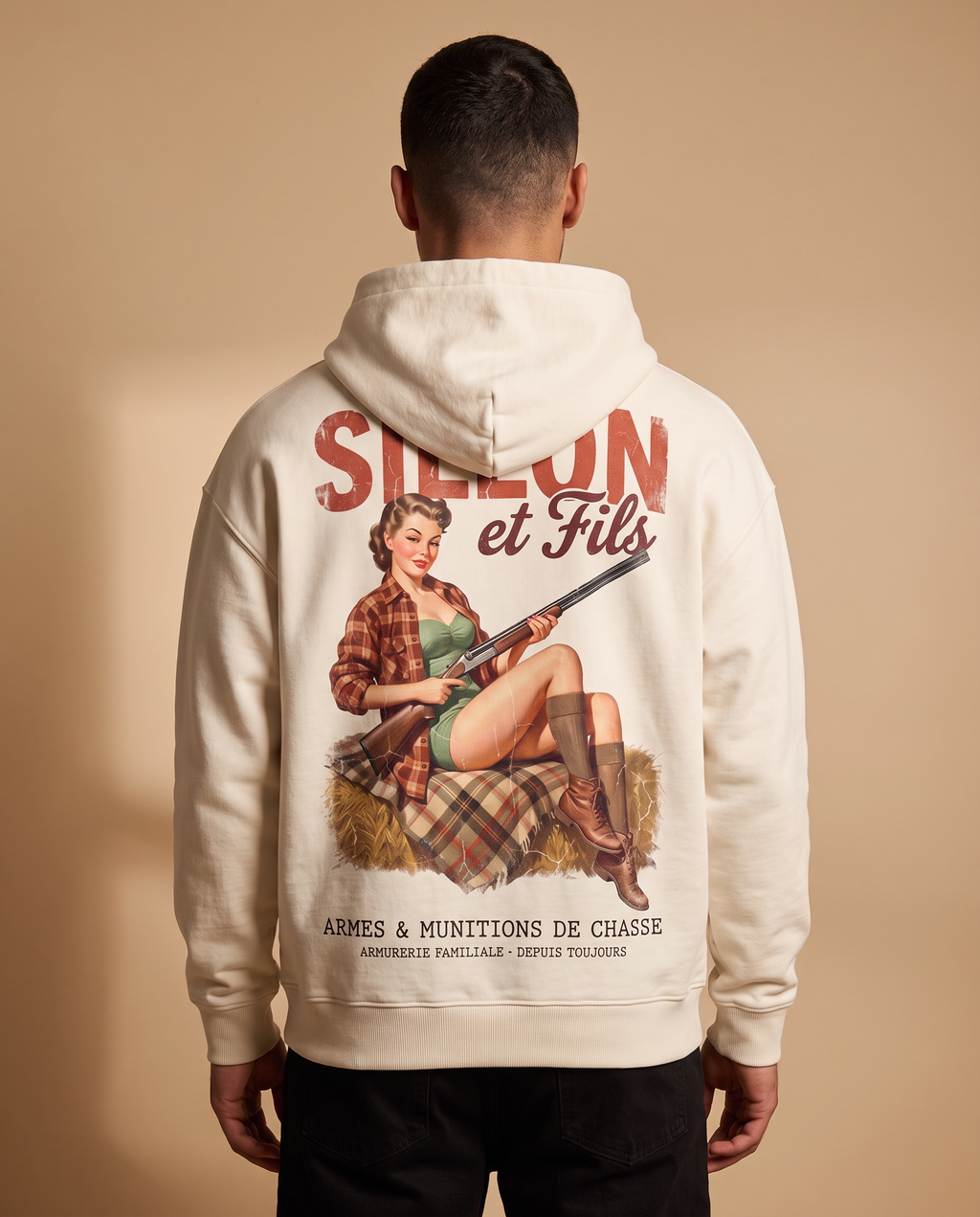 Hoodie lourd « Sillon & Fils » — écru