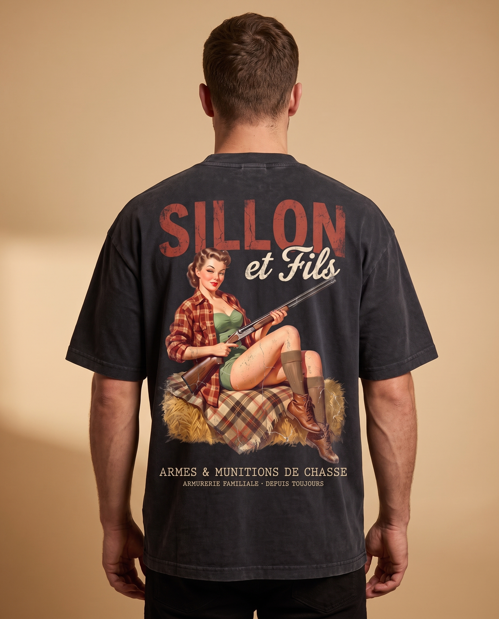 Tee lourd « Sillon & Fils » — noir délavé