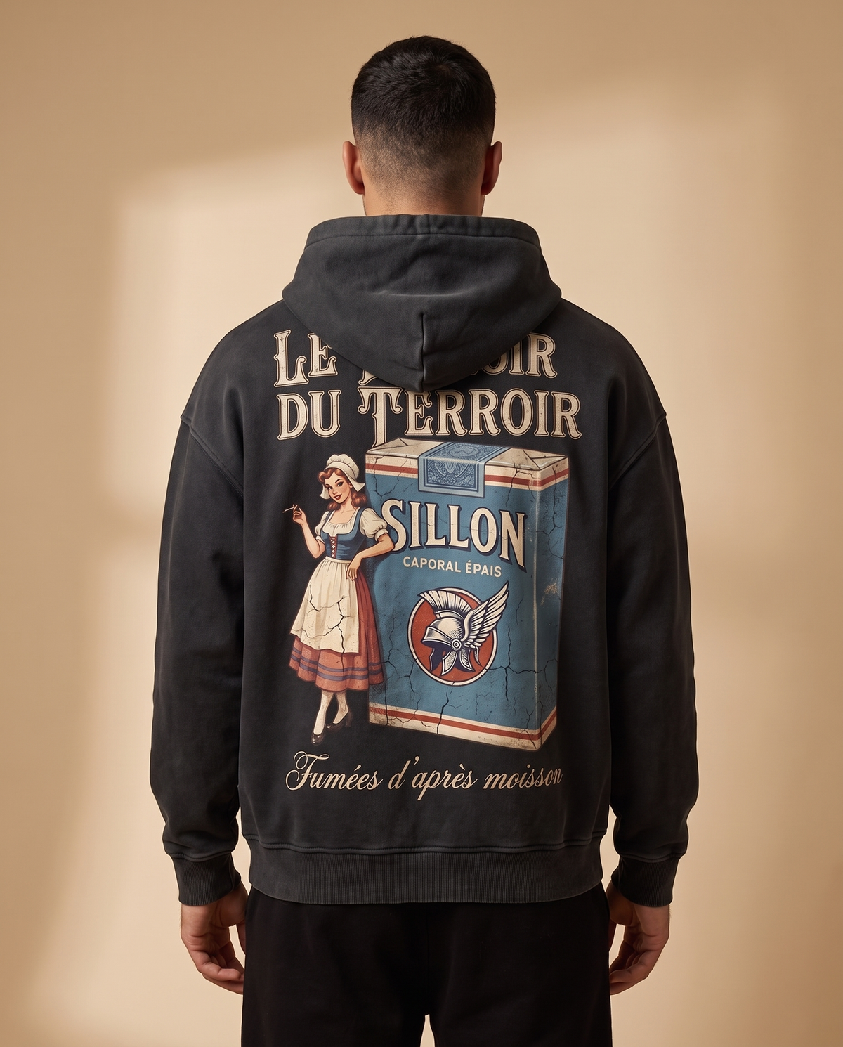 Hoodie lourd « Le Plaisir du Terroir » — noir délavé