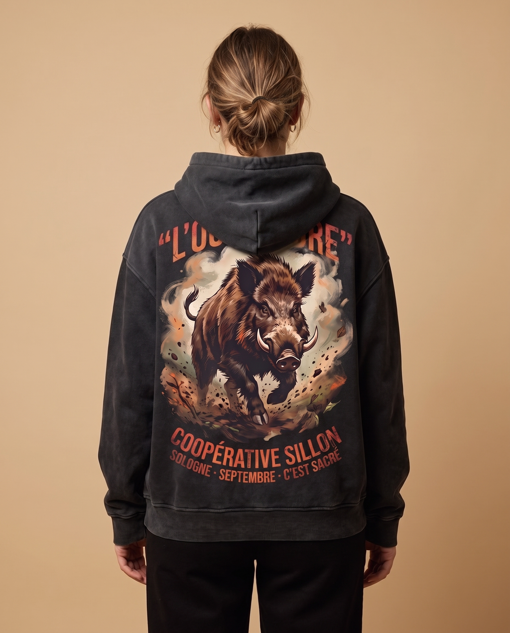 Hoodie lourd « L'Ouverture » — noir délavé