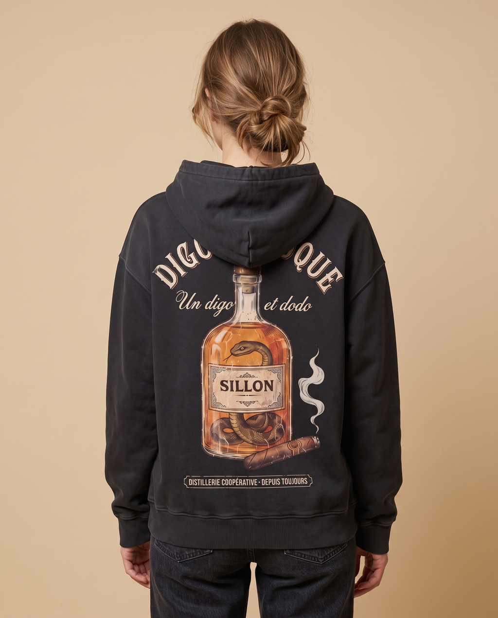 Hoodie lourd « Digo d'époque » — noir délavé