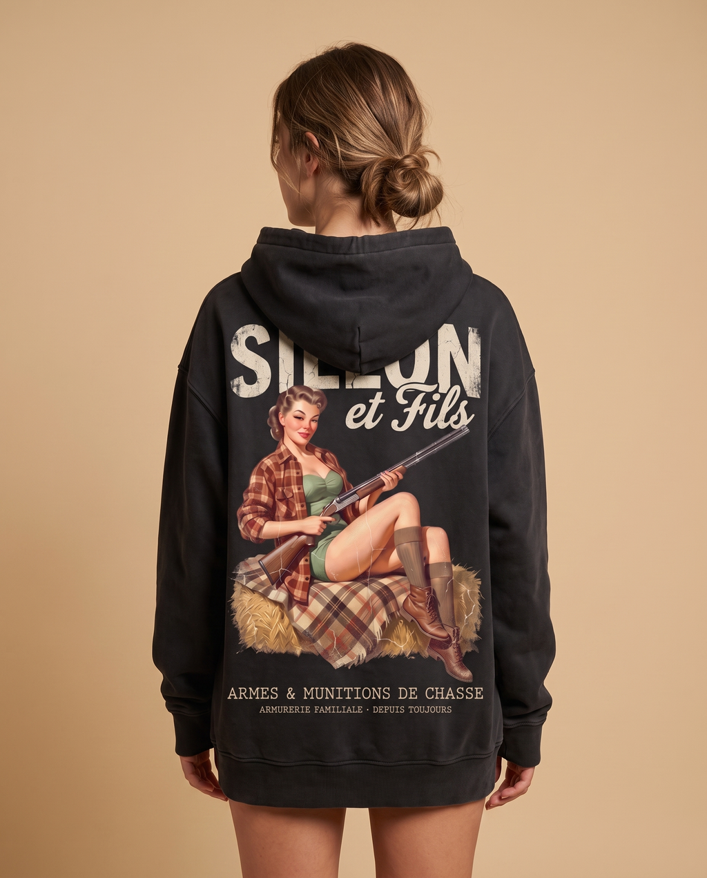 Hoodie lourd « Sillon & Fils » — noir délavé