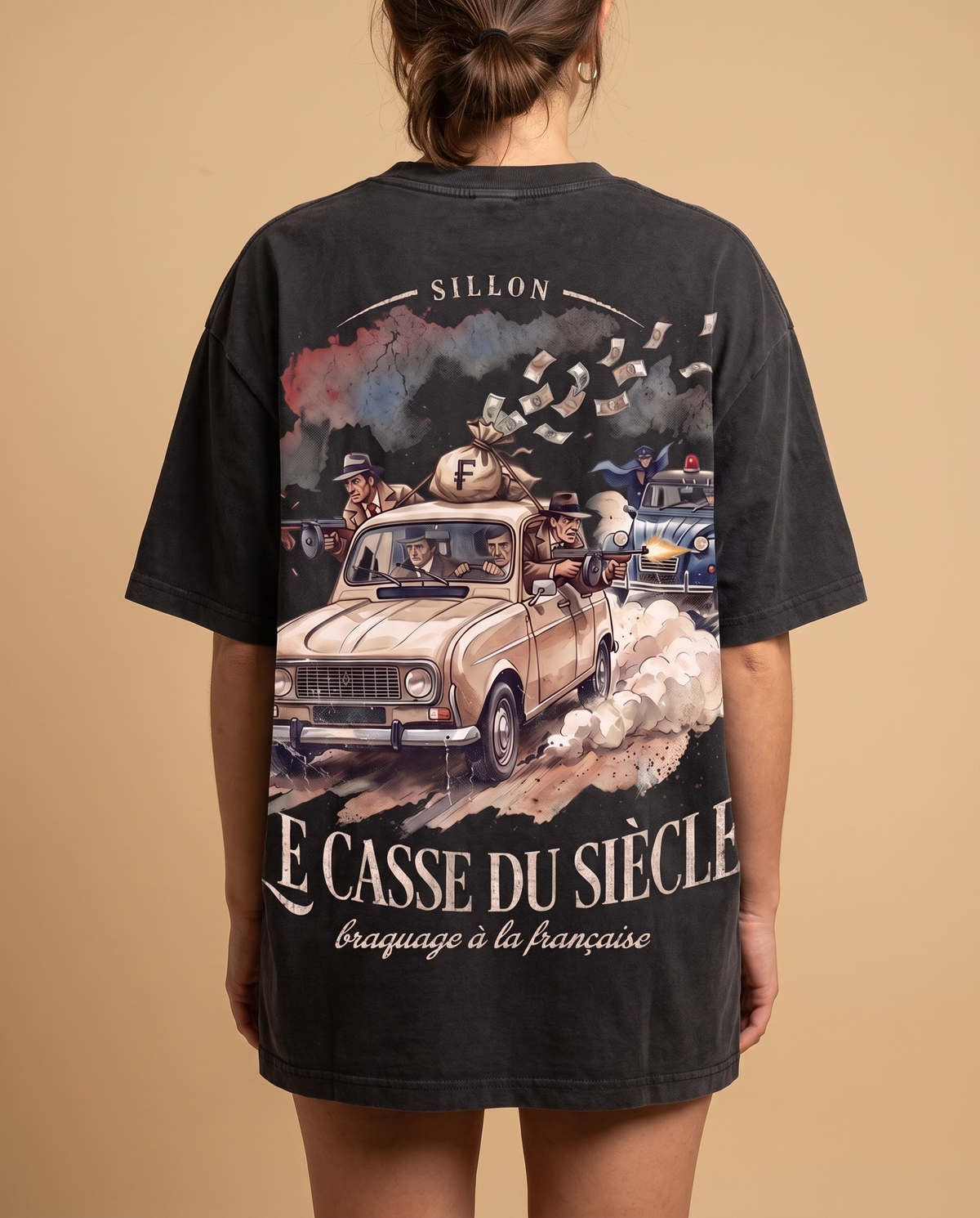 Tee lourd « Le Casse du Siècle » — noir délavé