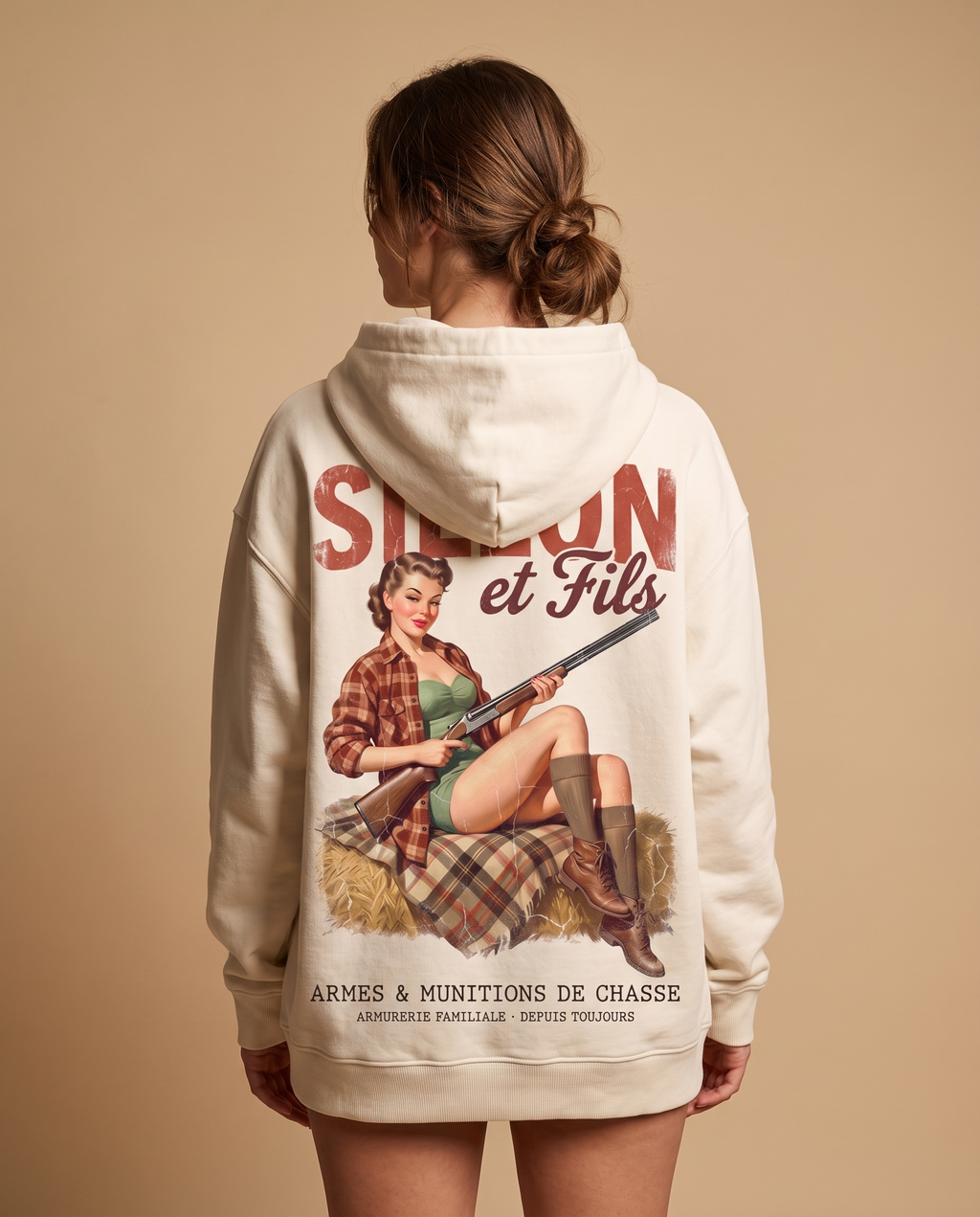 Hoodie lourd « Sillon & Fils » — écru