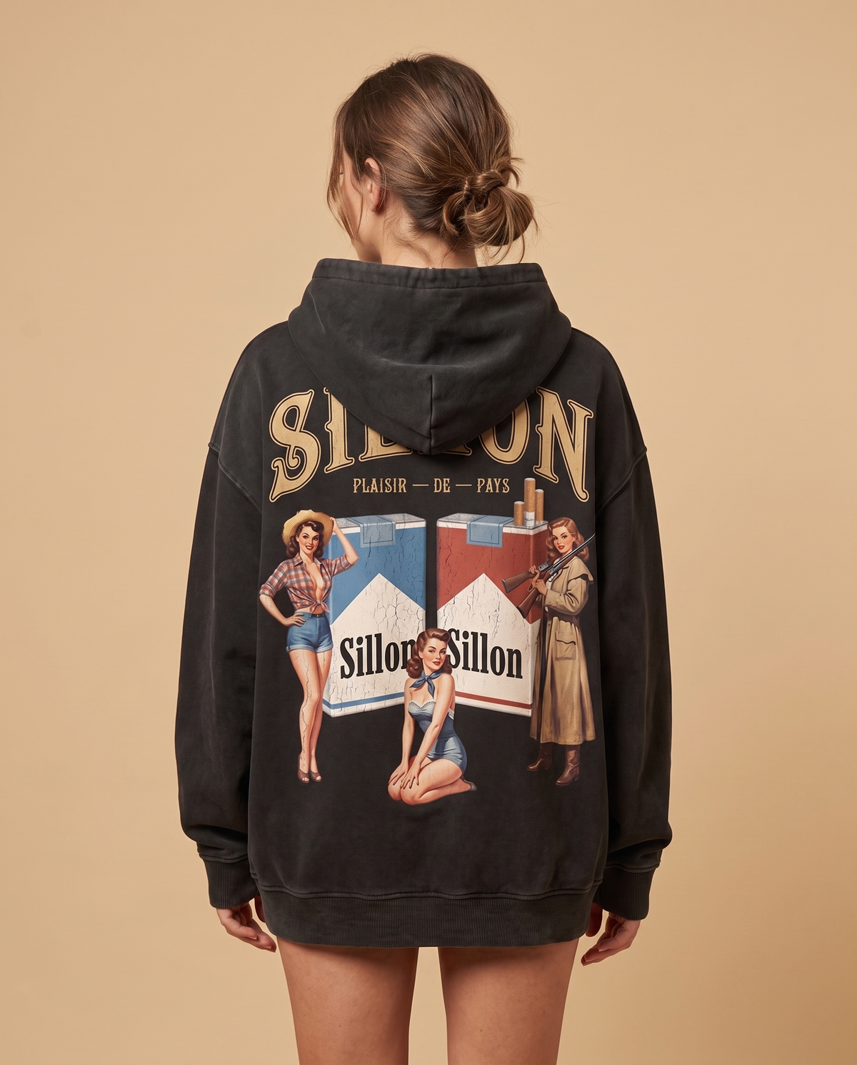 Hoodie lourd « Plaisir de Pays » — noir délavé