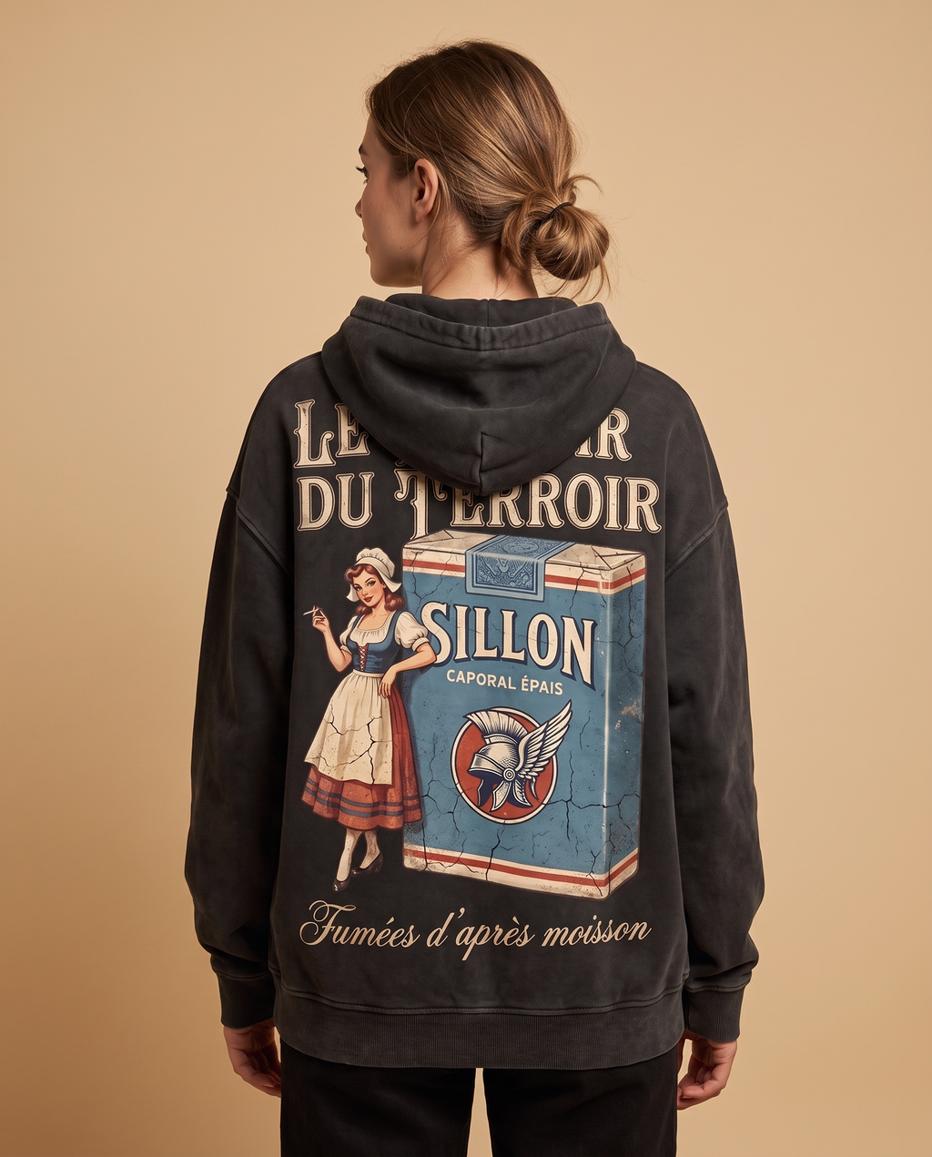 Hoodie lourd « Le Plaisir du Terroir » — noir délavé