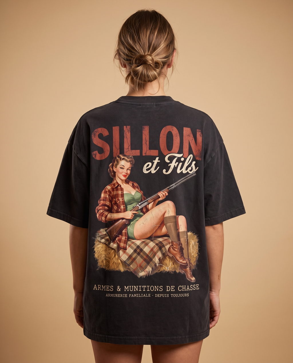 Tee lourd « Sillon & Fils » — noir délavé