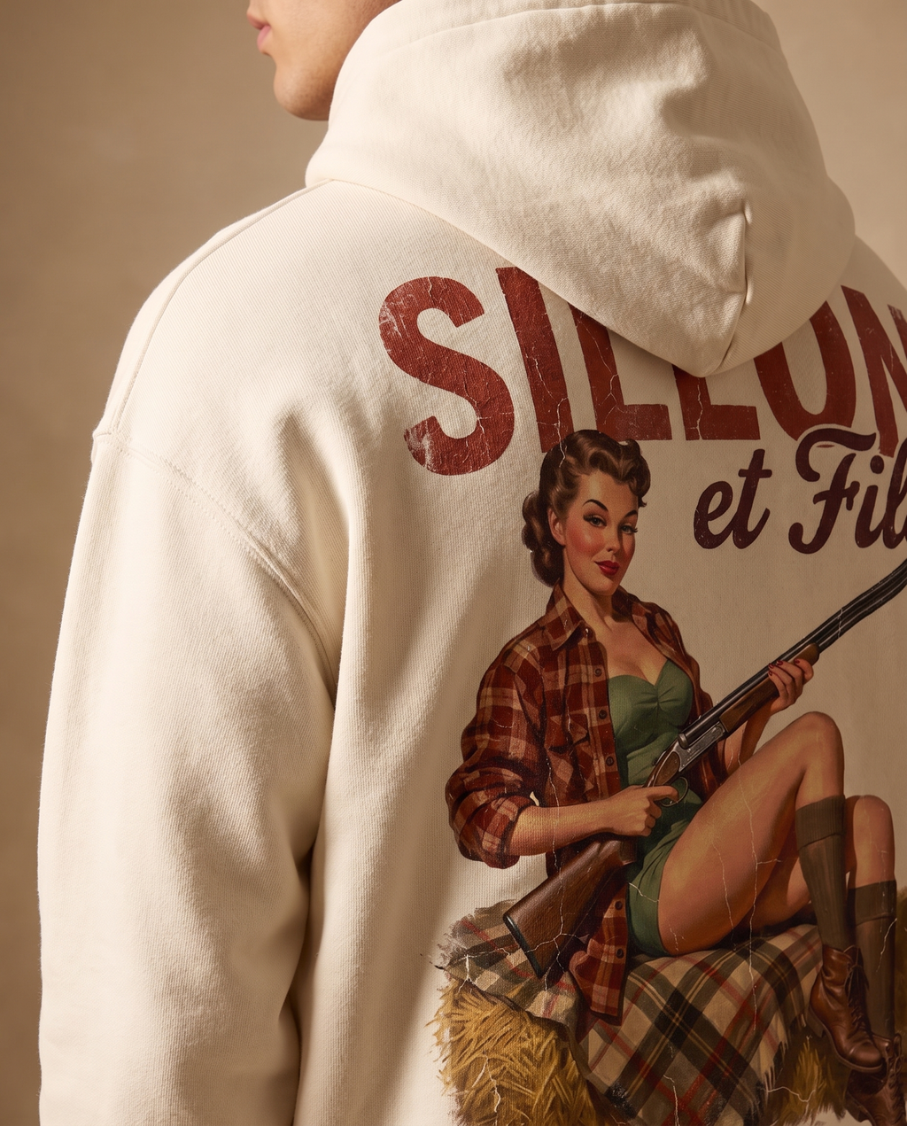 Hoodie lourd « Sillon & Fils » — écru
