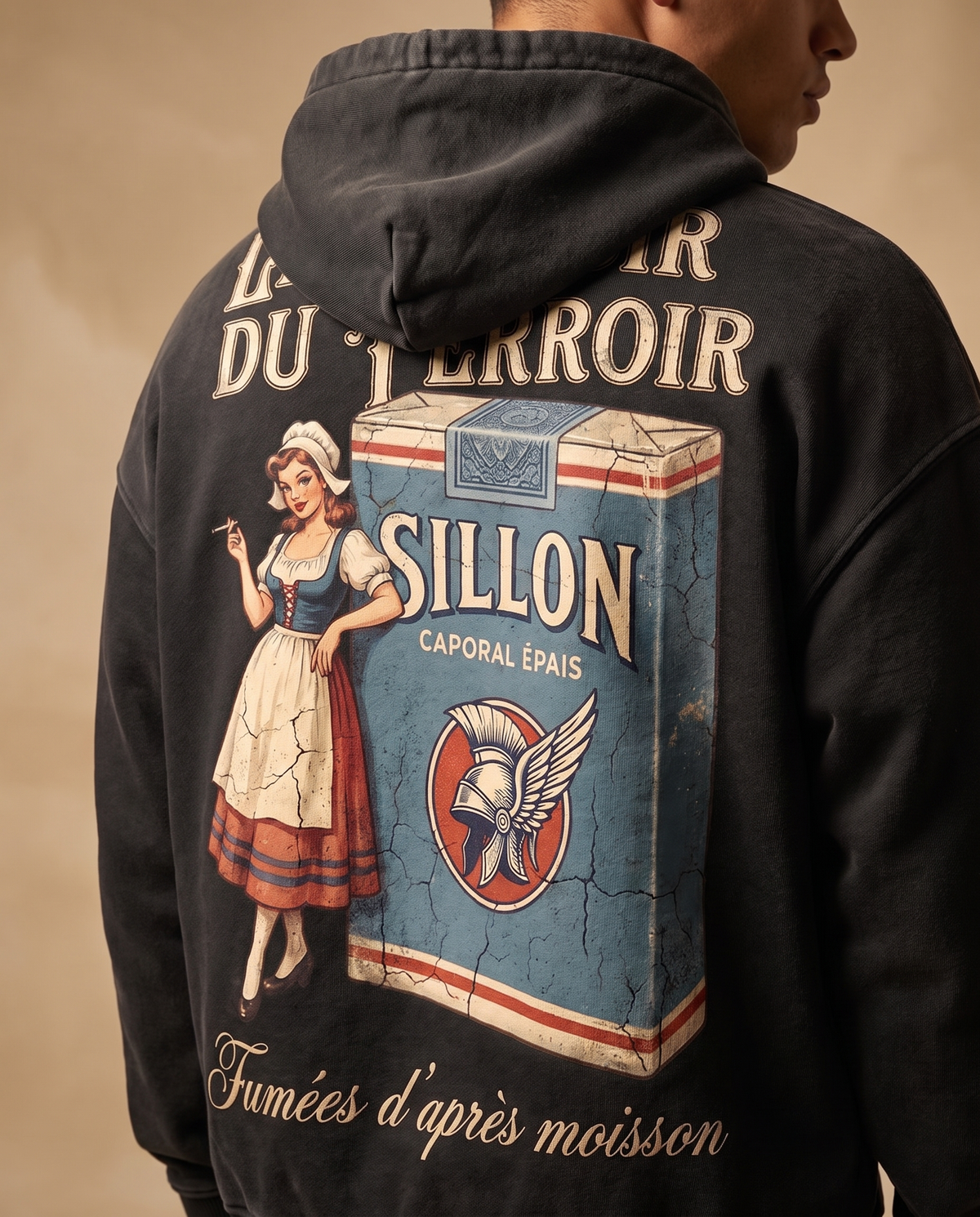 Hoodie lourd « Le Plaisir du Terroir » — noir délavé