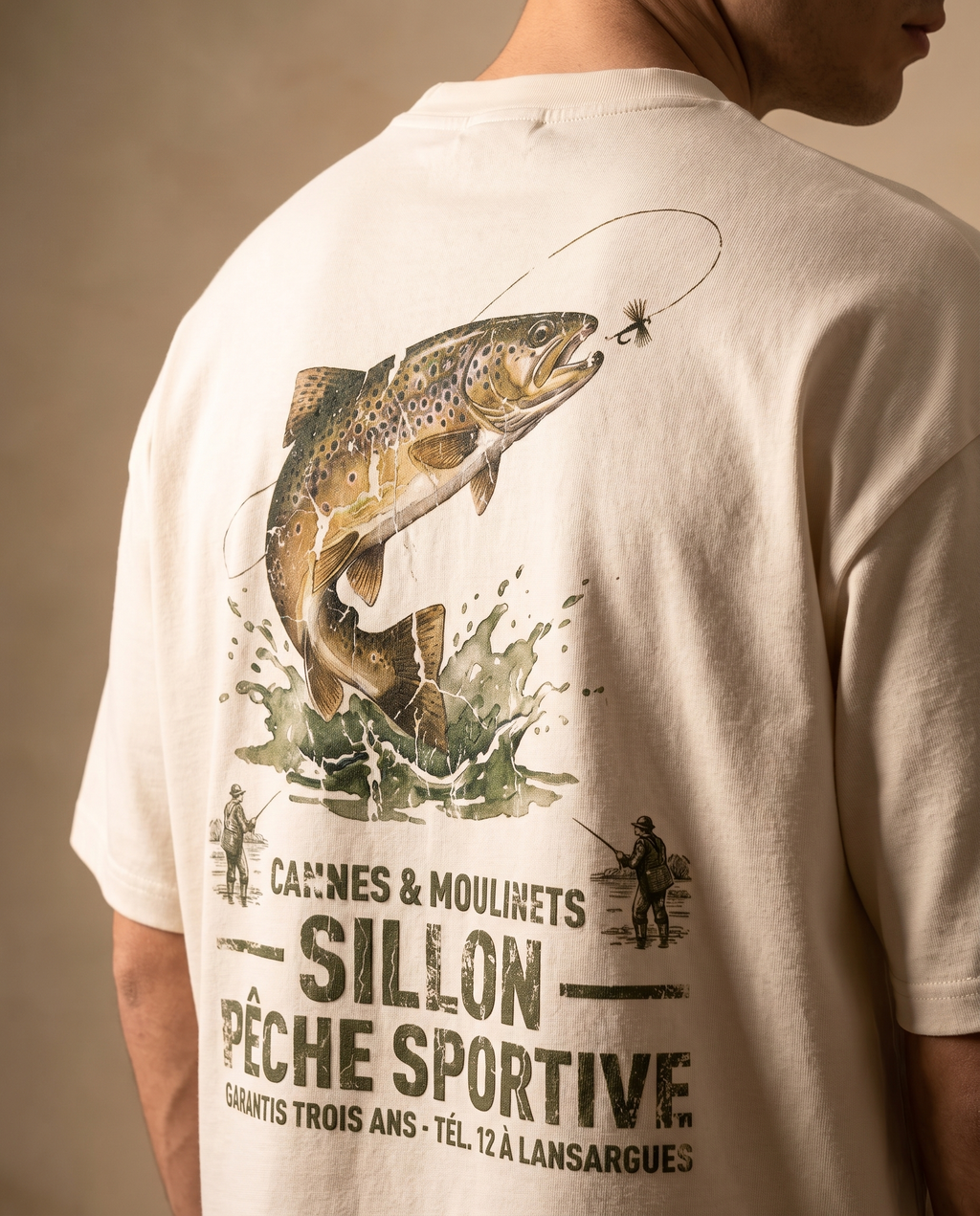 Tee lourd « Cannes & Moulinets » — écru — zoom impression dos