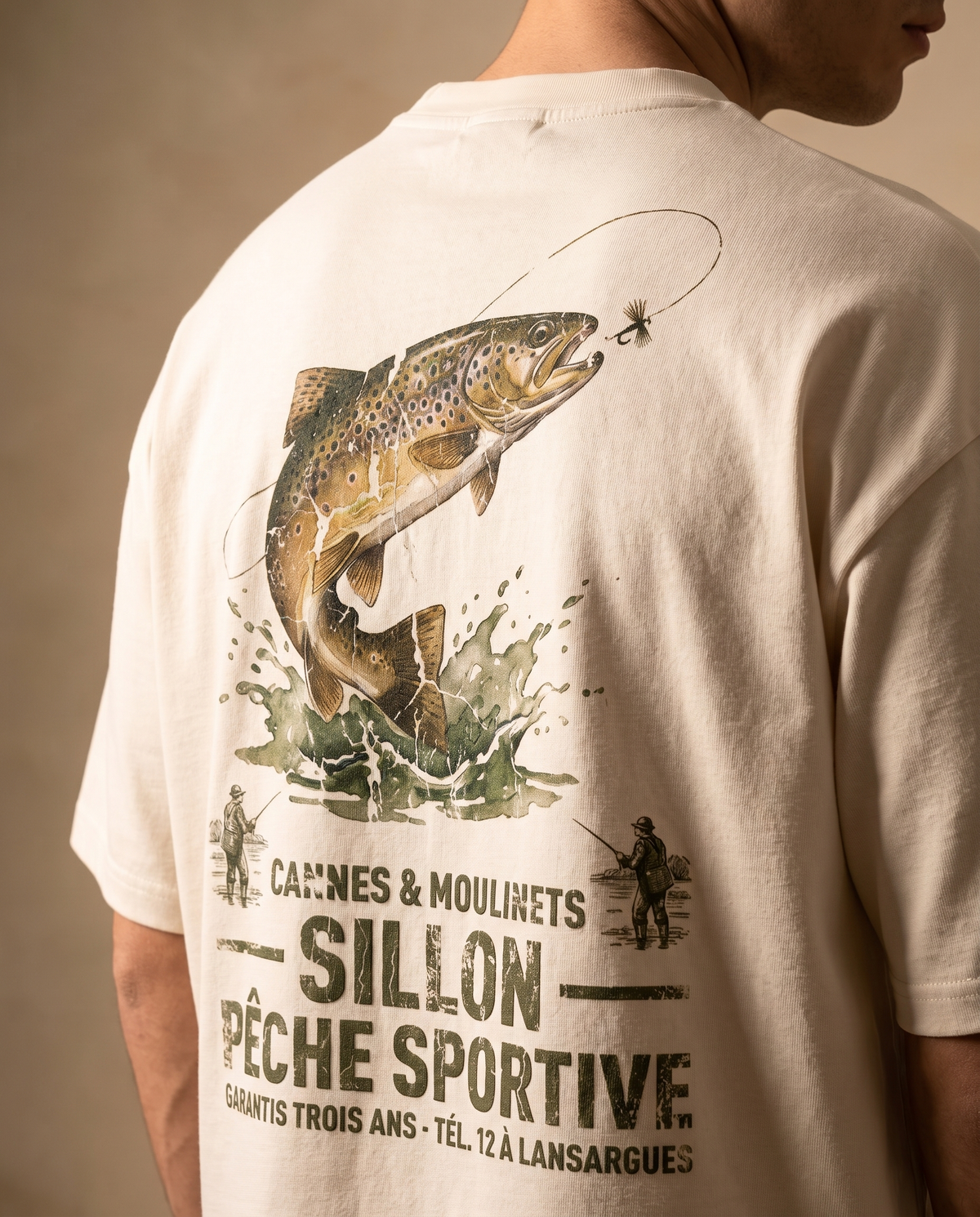 Tee lourd « Cannes & Moulinets » — écru — zoom impression dos