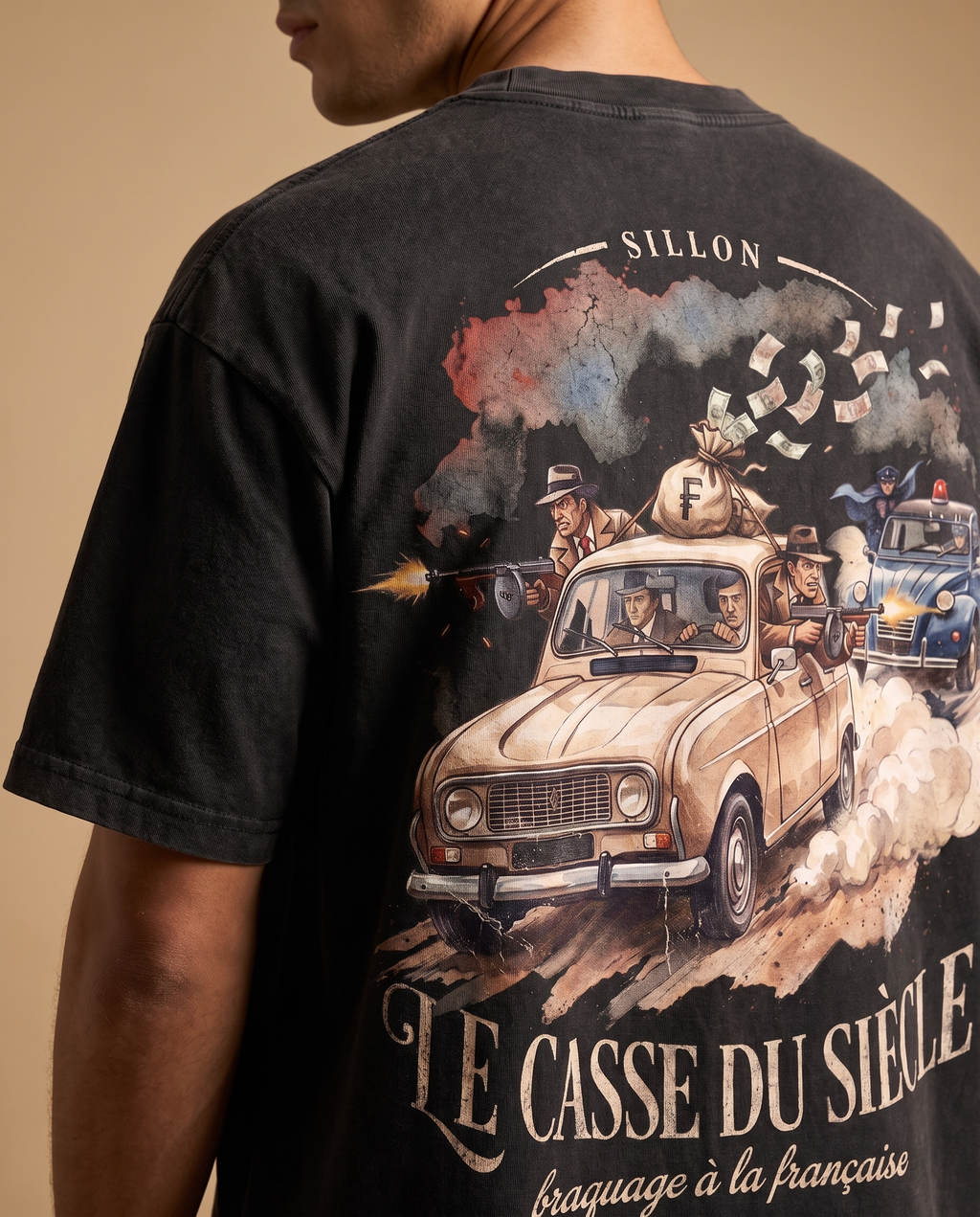 Tee lourd « Le Casse du Siècle » — noir délavé