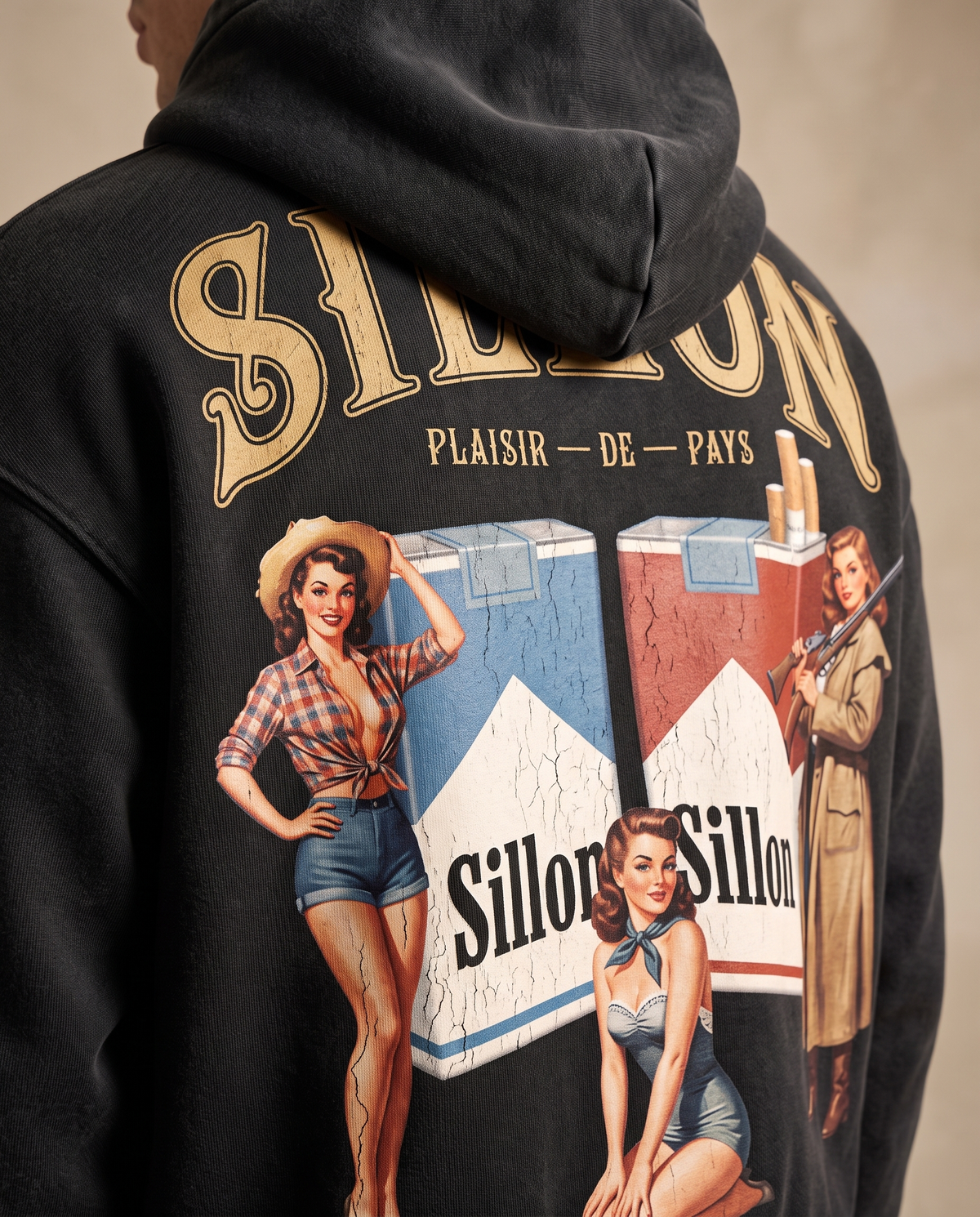 Hoodie lourd « Plaisir de Pays » — noir délavé