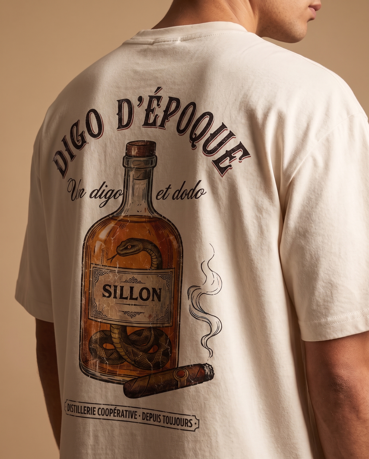 Tee lourd « Digo d'époque » — écru — zoom impression dos