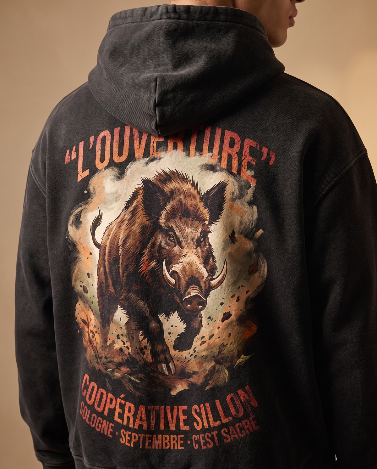 Hoodie lourd « L'Ouverture » — noir délavé