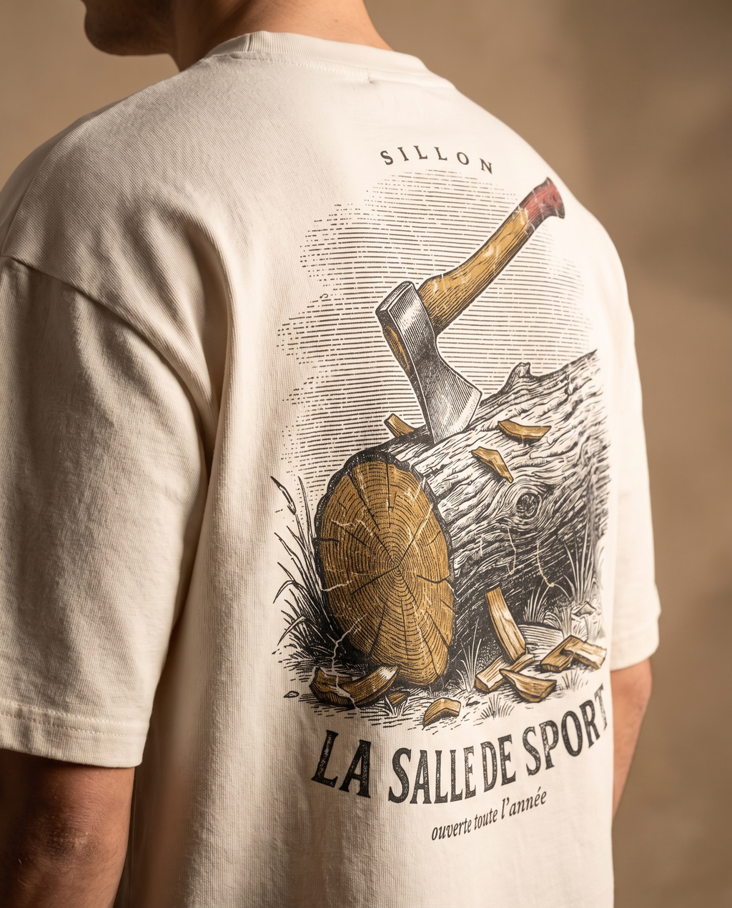 Tee lourd « La Salle de Sport » — écru — zoom impression dos
