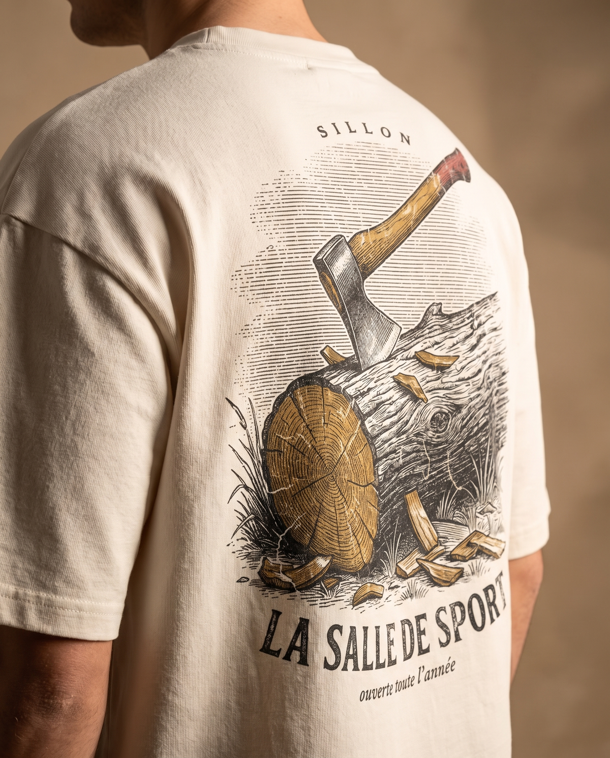 Tee lourd « La Salle de Sport » — écru — zoom impression dos