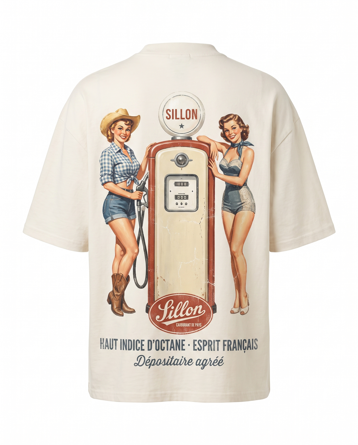 Tee lourd « Station Sillon » — écru — flatlay dos béton ciré