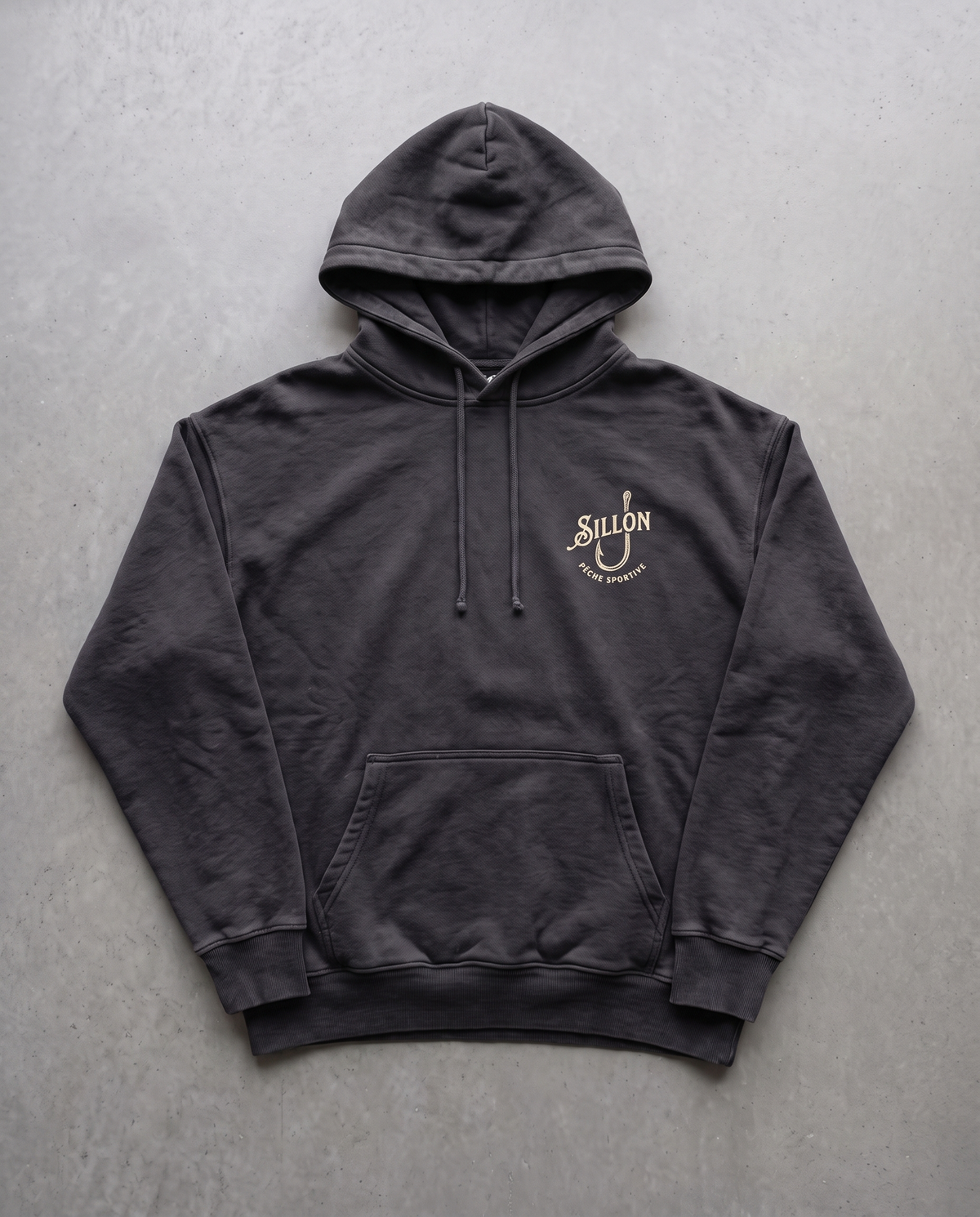 Hoodie lourd « Cannes & Moulinets » — noir délavé