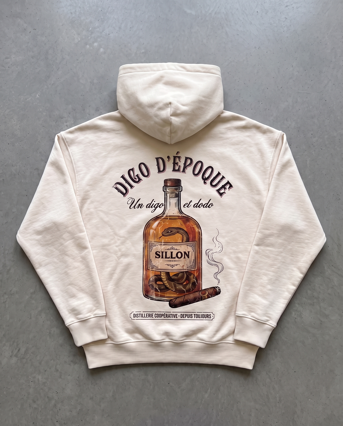 Hoodie lourd « Digo d'époque » — écru, dos
