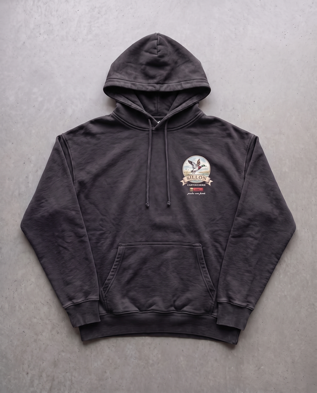 Hoodie lourd « Coup Double » — noir délavé