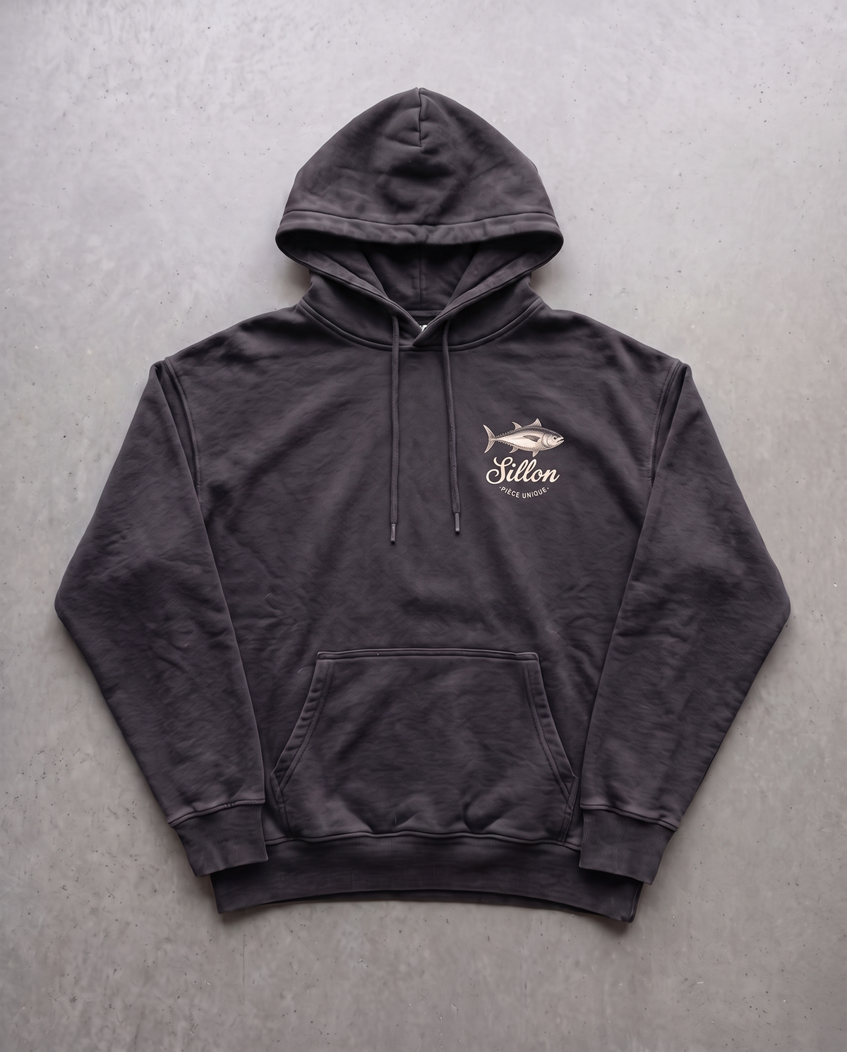 Hoodie lourd « Commerce de Gros » — noir délavé