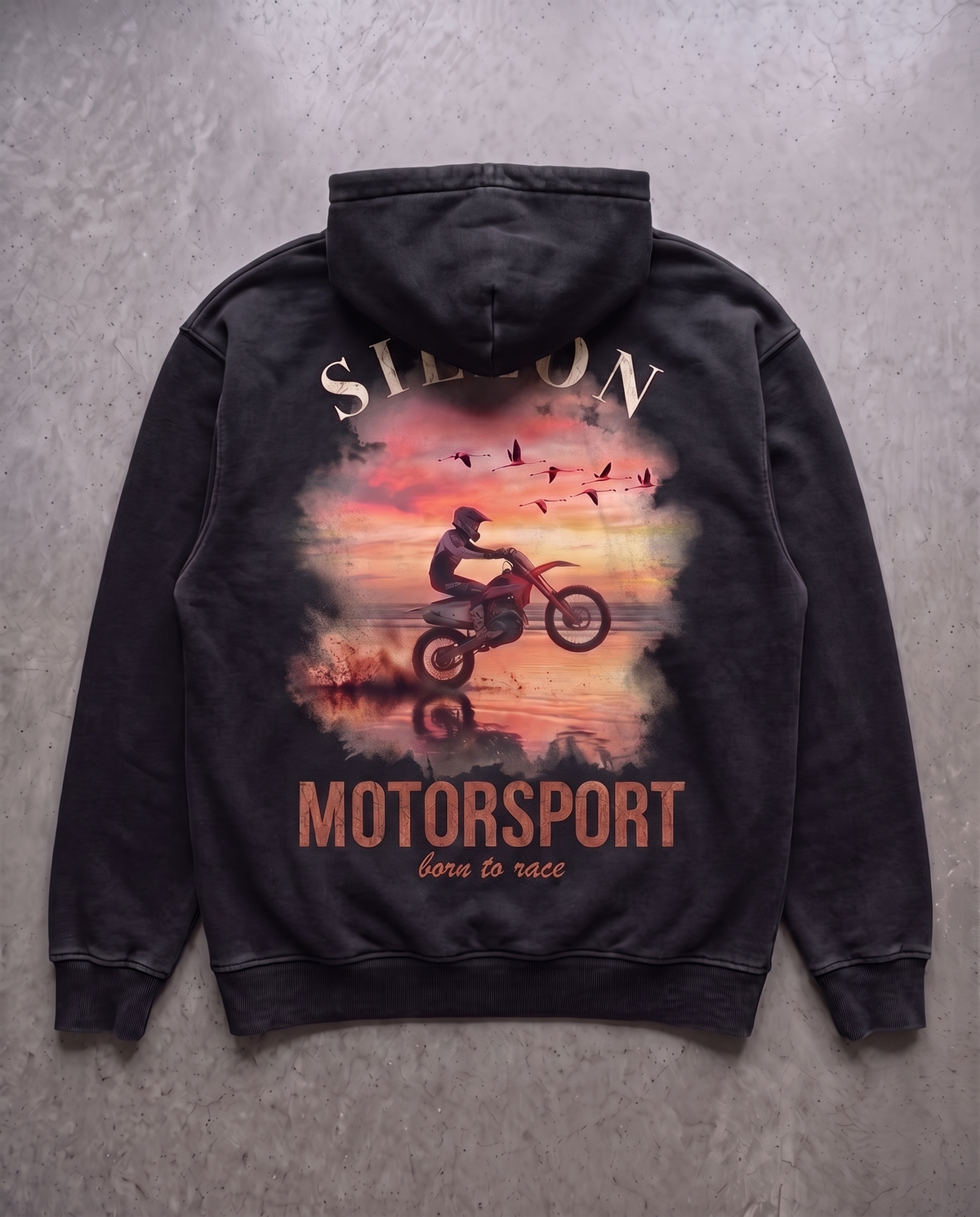 Hoodie lourd « Motorsport » — noir délavé