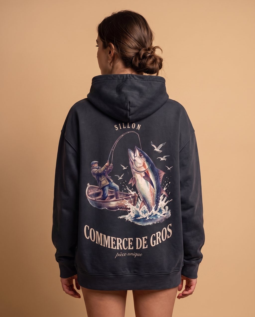 Hoodie lourd « Commerce de Gros » — noir délavé