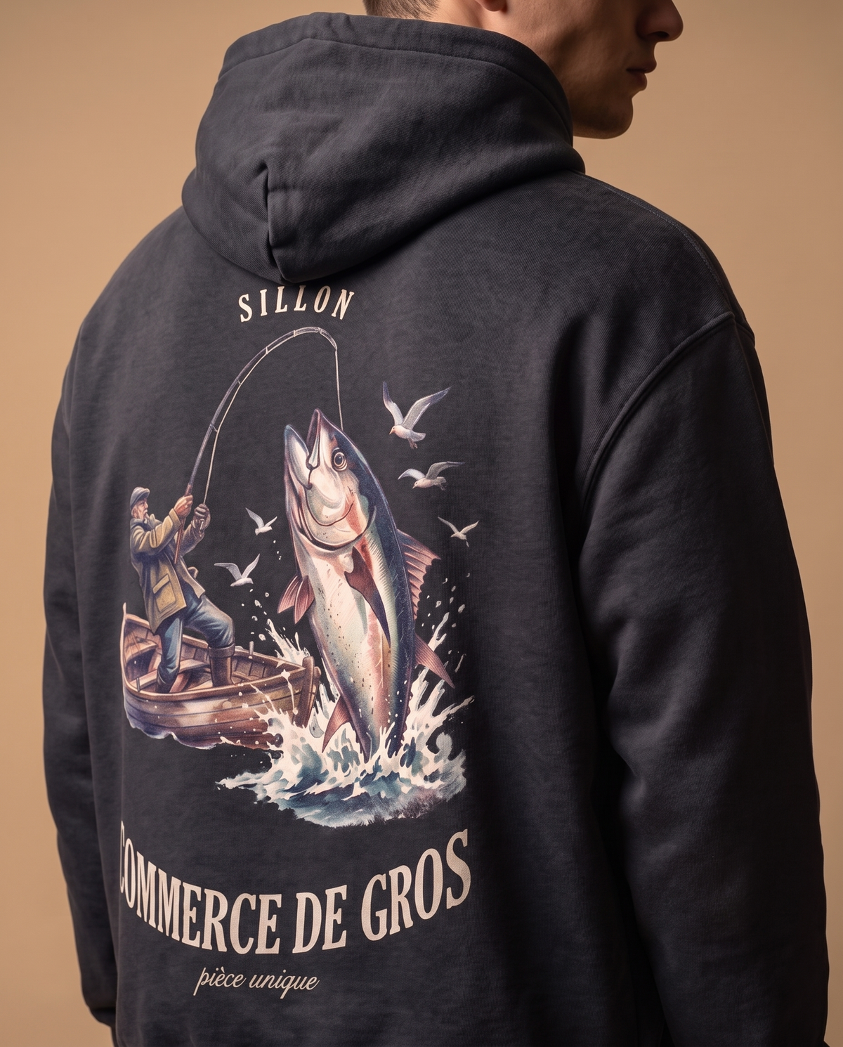 Hoodie lourd « Commerce de Gros » — noir délavé