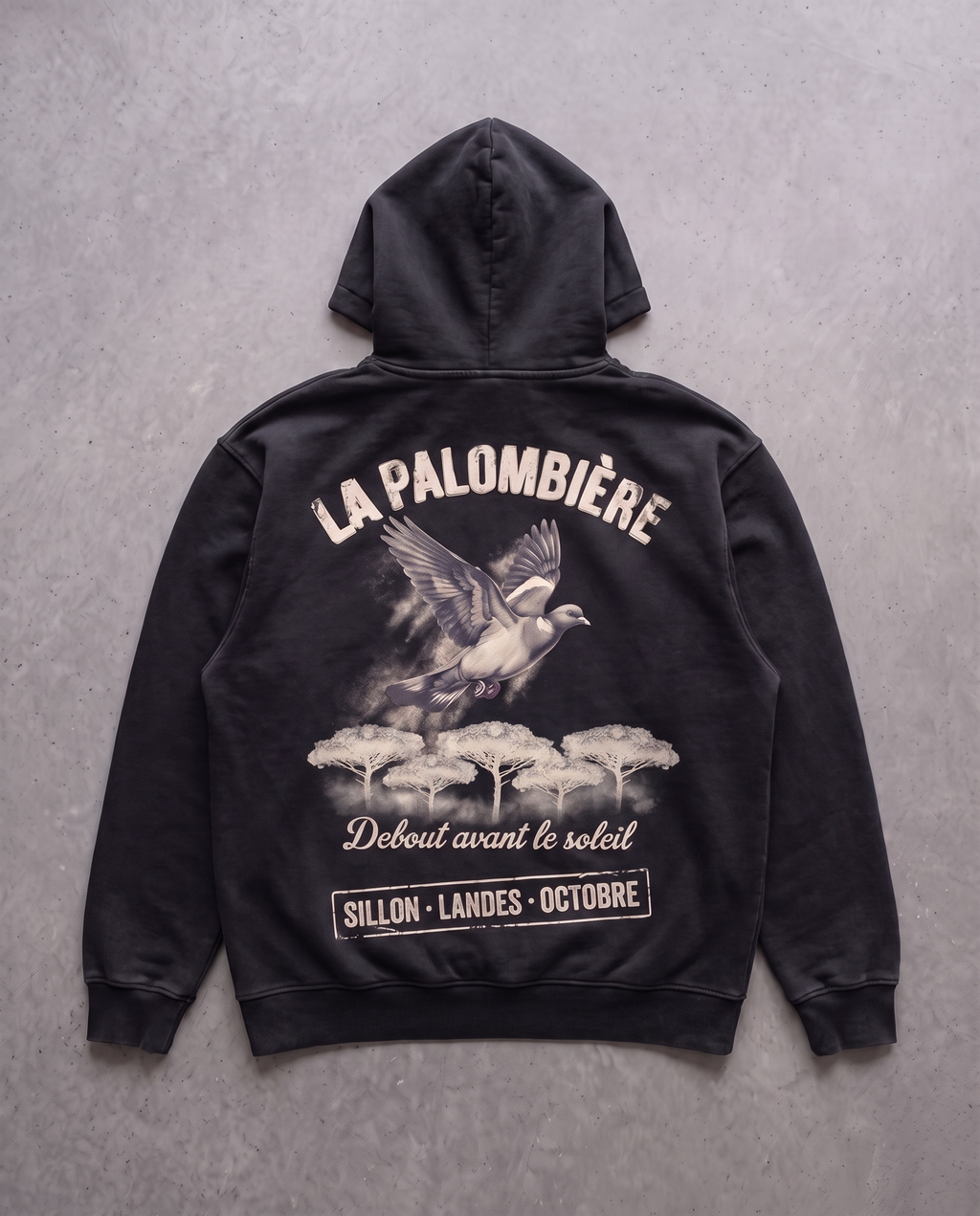 Hoodie lourd « La Palombière » — noir délavé