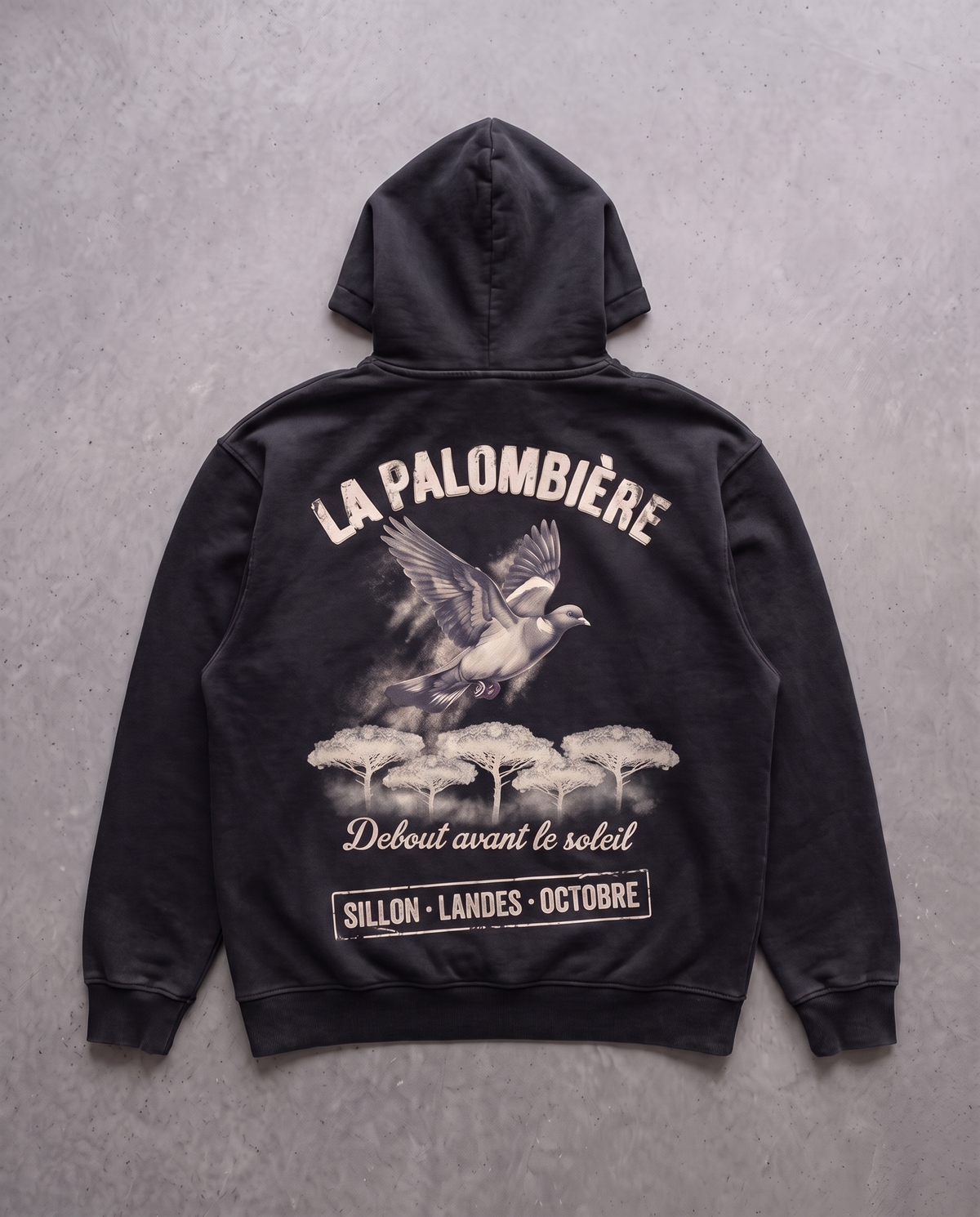 Hoodie lourd « La Palombière » — noir délavé