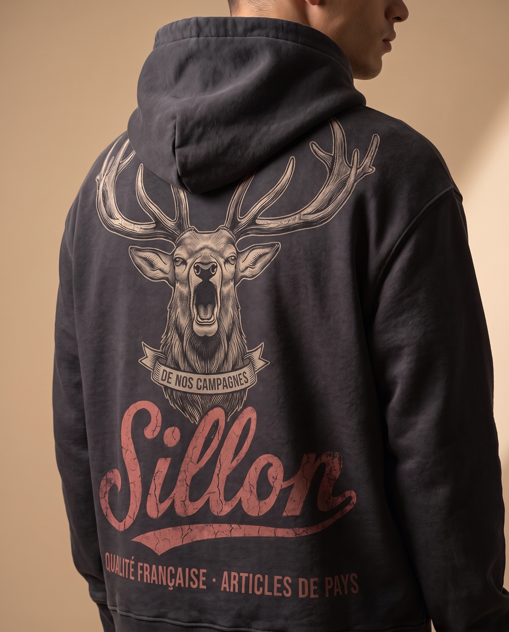 Hoodie lourd « De nos campagnes » — noir délavé