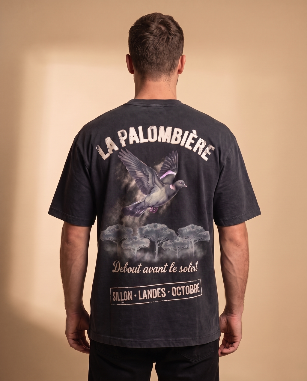 Tee lourd « La Palombière » — noir délavé