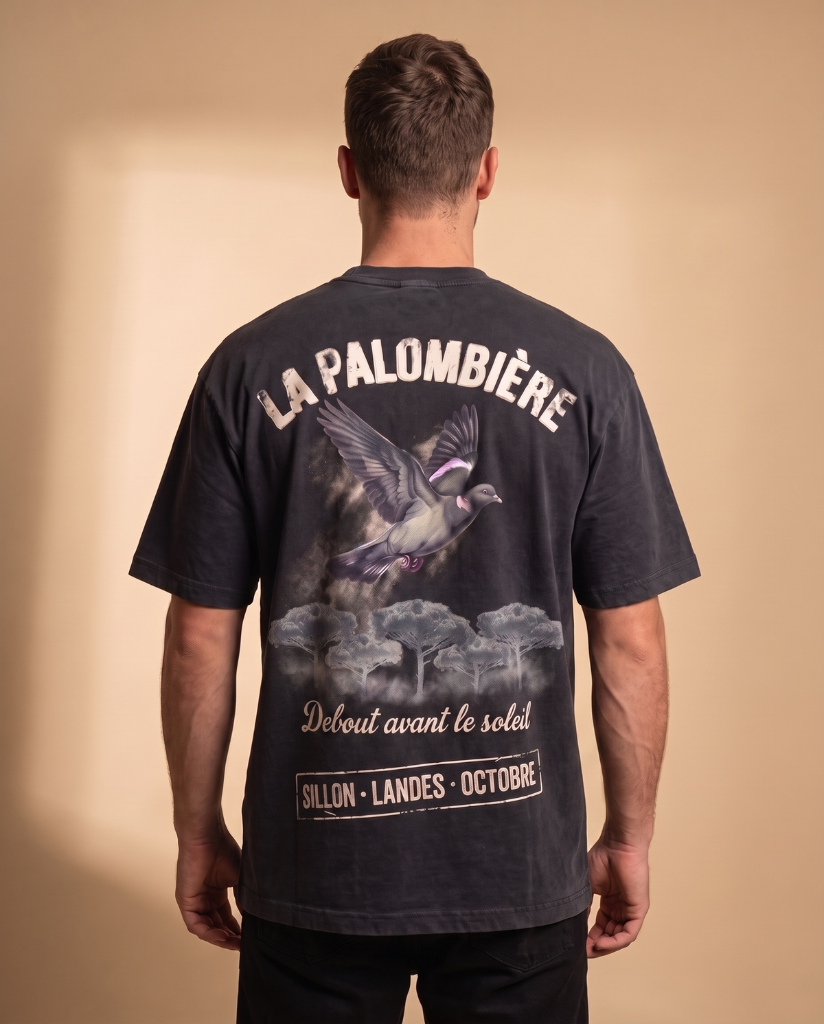 Tee lourd « La Palombière » — noir délavé