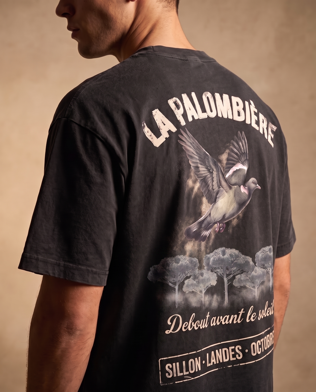 Tee lourd « La Palombière » — noir délavé