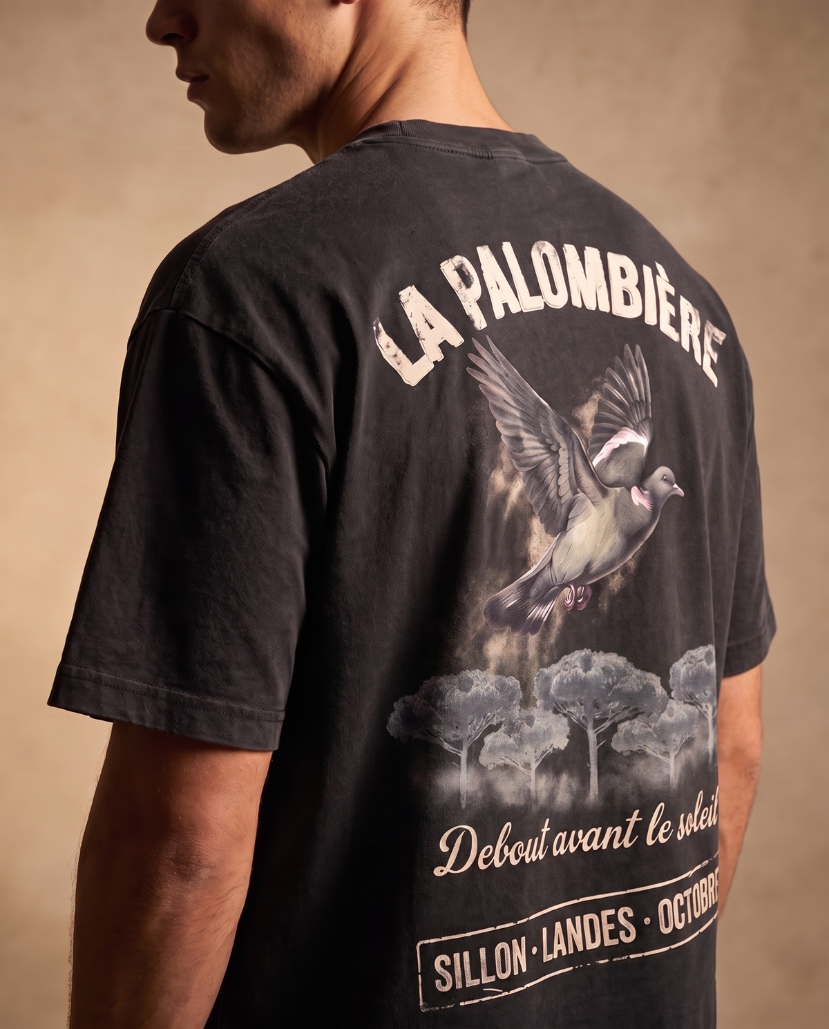 Tee lourd « La Palombière » — noir délavé