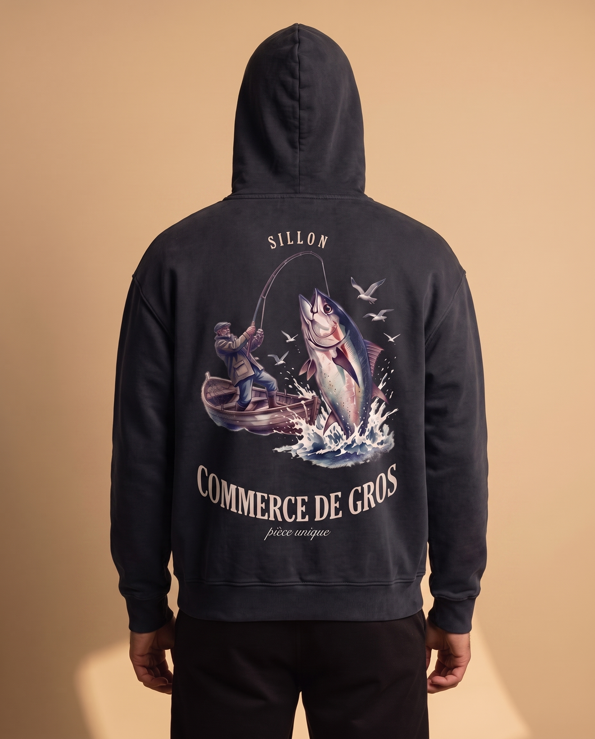 Hoodie lourd « Commerce de Gros » — noir délavé