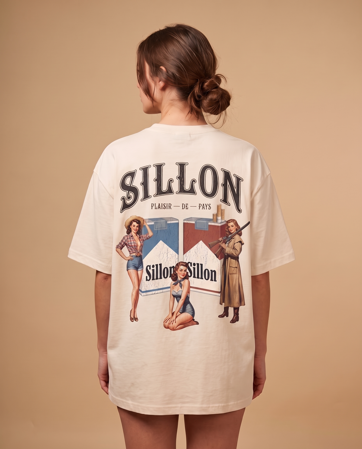 Tee lourd Plaisir de pays ecru - porte femme de dos