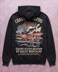 Hoodie lourd Chasseurs alpins noir delave - flatlay dos beton cire